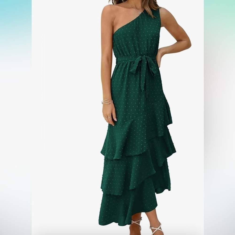 NWT Summer Floral Sundress Casual One Shoulder Tiered Ruffle Flowy Midi